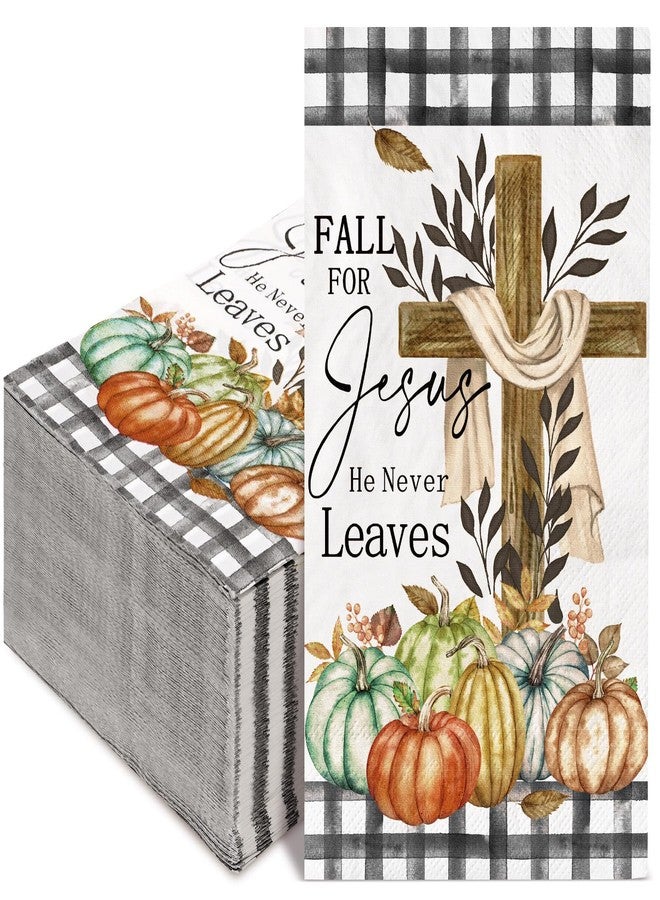 AnyDesign 80 Pack Fall Guest Napkins Autumn Pumpkin Cross Disposable Paper Napkins Buffalo Plaids Dinner Hand Napkin for Thanksgiving Home Kitchen Bathroom Party Supplies, 13 x 15.7 Inch - Image 1